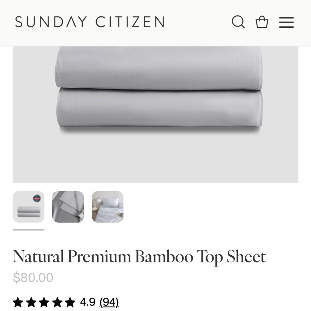 NWOT Sunday Citizen Gray Bamboo Top Sheet